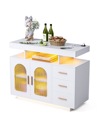 On Sale Advwin LED Sideboard Buffet Cabinet w/Charging Station Ready for Shipment