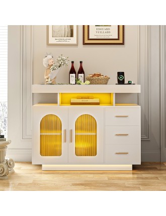 On Sale Advwin LED Sideboard Buffet Cabinet w/Charging Station Ready for Shipment