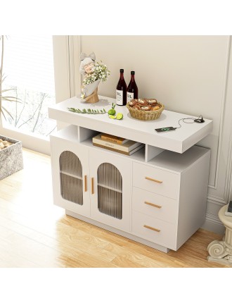 On Sale Advwin LED Sideboard Buffet Cabinet w/Charging Station Ready for Shipment