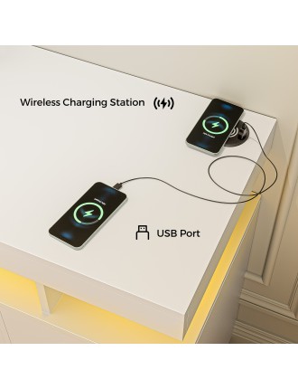 On Sale Advwin LED Sideboard Buffet Cabinet w/Charging Station Ready for Shipment